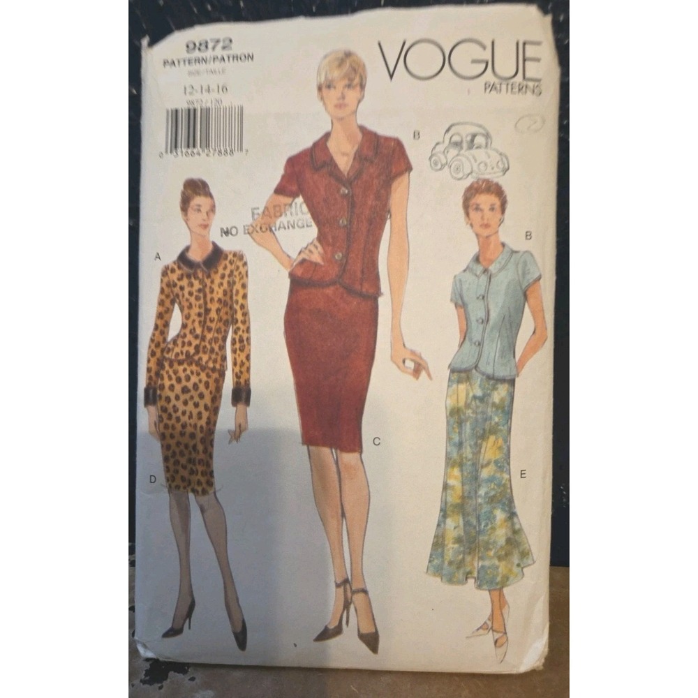Vogue Pattern 9872 2 Piece Dress‎ Combos - 2 Top & 3 Bottom SZ 12/14/16